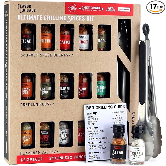 Ultimate Grilling Gift for Men - BBQ Accessories - Gourmet Spice Blends & Seasonings, Tongs, BBQ Magnet, Meat Rubs, Unique Gift for Guys, Dad, Son, Brother, Father in Law, Cooking Chefs, 17 Piece Set
