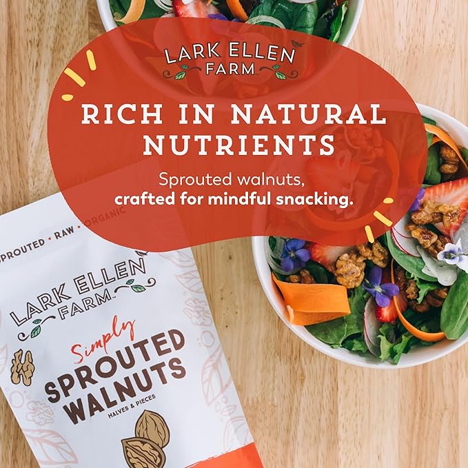 Lark Ellen Farm Organic Sprouted Walnuts ??Raw, Unsalted, Keto-Friendly, Healthy Vegan Snack, Gluten-Free, 10 Oz, 3 Pack