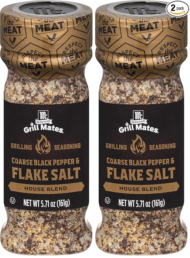 McCormick Grill Mates Coarse Black Pepper & Flake Salt Grilling Seasoning, 5.71 oz (Pack of 2)