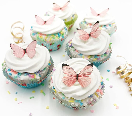 Sugar Robot Edible Butterflies for Cake Decorating - Small Pastel Pink Butterfly Cake Toppers and Cupcake Toppers - Decoration Made in the USA - Premium Crafted (Pink)