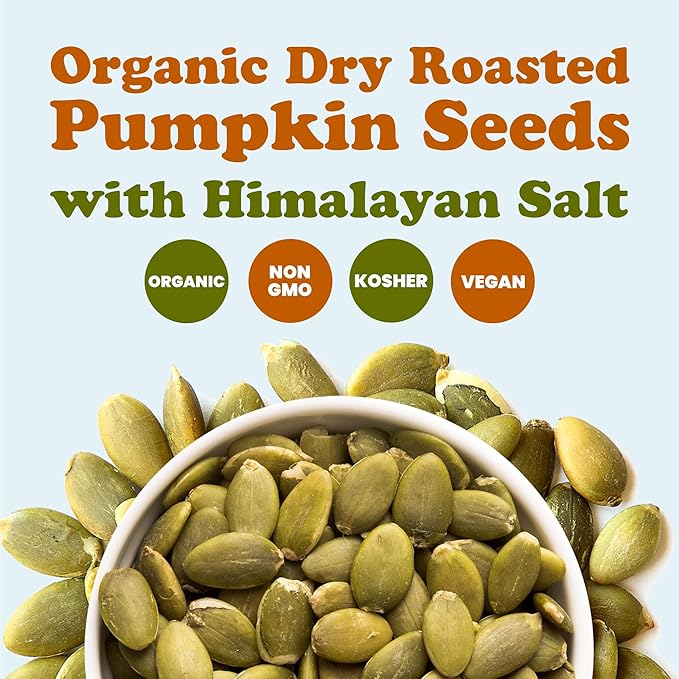 Food to Live Organic Dry Roasted Pumpkin Seed Kernels with Himalayan Salt, 8 Ounces Non-GMO, Oven Roasted Whole Pepitas, No Oil Added, Shelled, Vegan, Kosher, Bulk