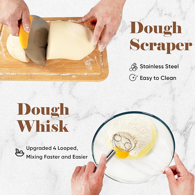 Sourdough Bread Baking Supplies,Sourdough Banneton Bread Proofing Basket Set of 2,9 Inch Round &10 Oval,Sourdough Starter Kit,for Making Baking,With Bread Lame,Linen Liner,Dough Whisk,Bread Bag