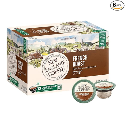 New England Coffee French Roast Dark Roast Single Serve Pods, 12ct Box (Pack of 6)
