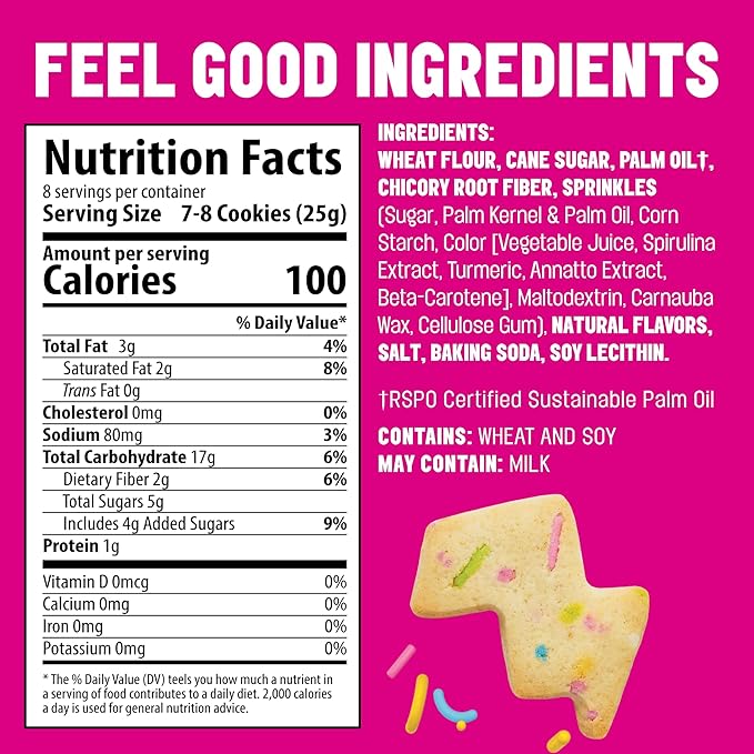 Mavericks Birthday Cake Bolt Cookies - Plant-Based Birthday Cake Confetti Cookies, Egg-Free, Nut-Free, Plant-Based Dessert for Kids - Back to School - 7 oz Box (1 Pack)