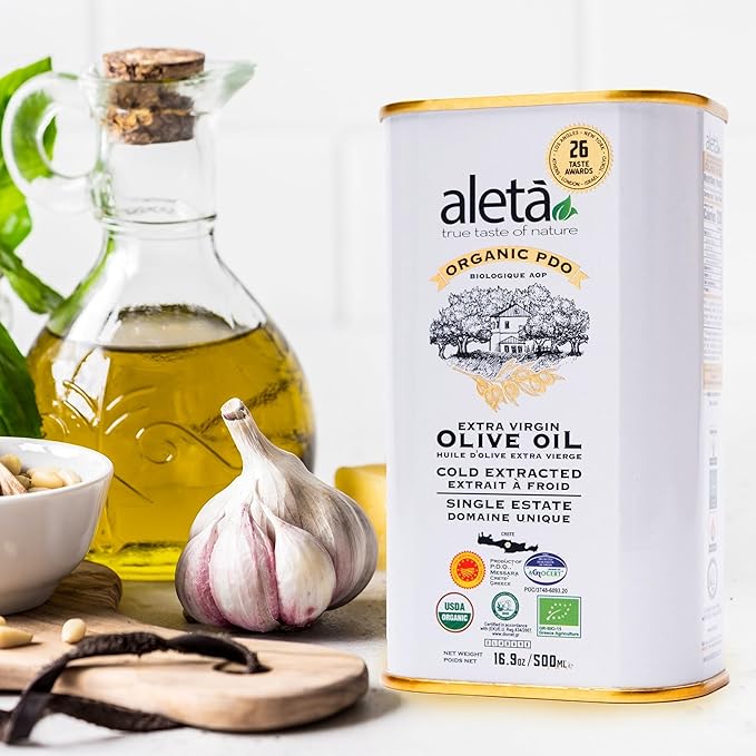 Aleta Farms Olive Oil Extra Virgin, USDA Organic, Single Estate PDO Polyphenol Rich Olive Oil, Cold Pressed, Global Gold Awards, EVOO, Kosher. 16.9 Fl Oz (Pack of 1)