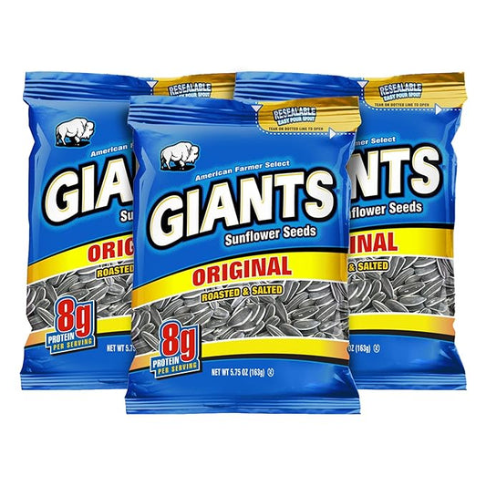 GIANTS Original Sunflower Seeds - Sunflower Seeds to Eat, Sunflower Seeds Bulk, Lightly Salted for Eating, High Protein Snack with 8g Protein Per Serving - 5.75 oz Bags (Pack of 3)