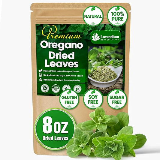Lavendium, Premium 8 oz Dried Oregano Leaves ??100% Pure, Non-GMO, Gluten-Free, Vegan ??Aromatic Herb for Cooking, Seasoning, Sauces, and Pizza ??No Additives ??Resealable Bag