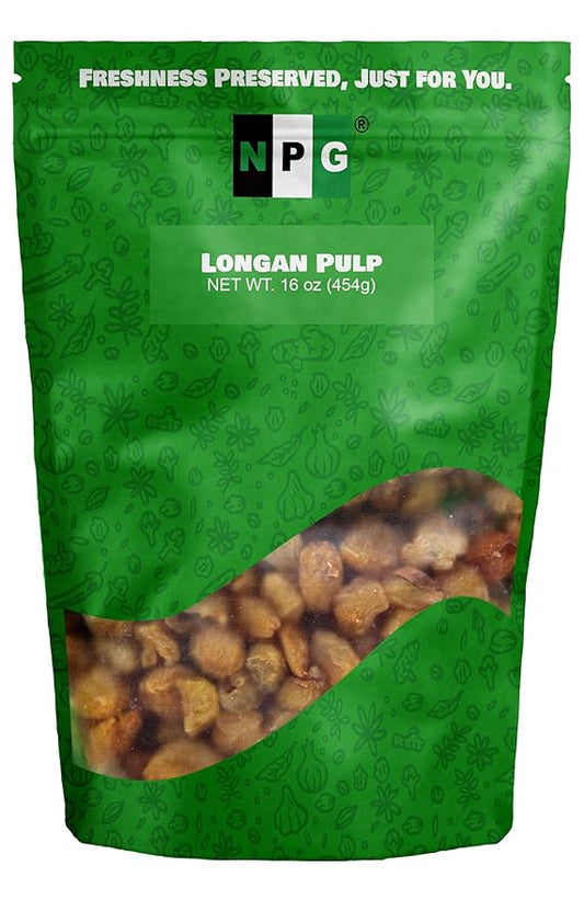 NPG Dried Longan Pulp 16 Oz, Meat Fruit, Gui Yuan, Lung Gan, No Additives, Edible, Perfect for Teas, Snacks, Desserts, Cooking, Premium Quality, Dragon Eye