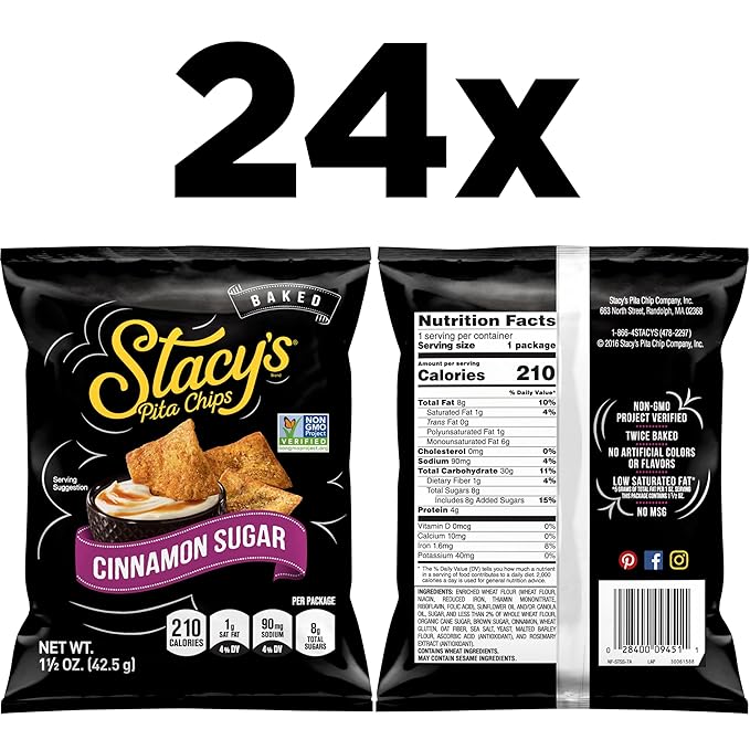 Stacy's Cinnamon Sugar Flavored Pita Chips, 1.5 Ounce (Pack of 24)