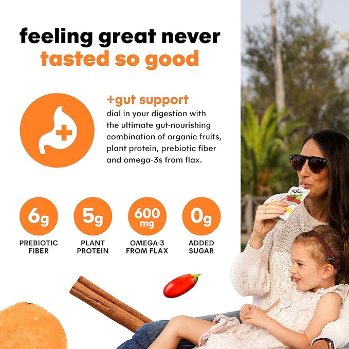 Noka Superfood Fruit Smoothie Pouches, Sweet Potato Goji, Healthy Snacks with Flax Seed, Plant Protein and Prebiotic Fiber, Vegan and Gluten Free Snacks, Organic Squeeze Pouch, 4.22 oz, 6 Count