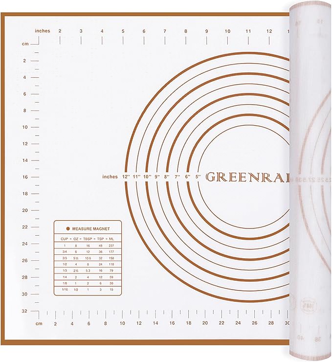 Large Silicone Pastry Mat Extra Thick Non Stick Baking Mat with Measurement Fondant Mat, Counter Mat, Dough Rolling Mat, Oven Liner, Pie Crust Mat (L-16''(W)24''(L), Gold)