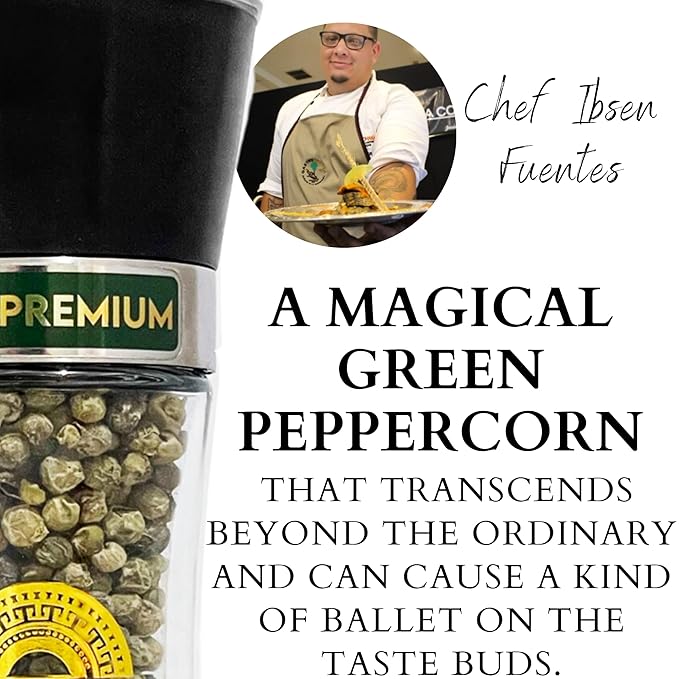 Green Peppercorn Grinder with Green Peppercorns Whole YUPANQUI - Refillable Gourmet Pepper Grinder with Peppercorns Organic Peppercorn - Pepper corns for grinder