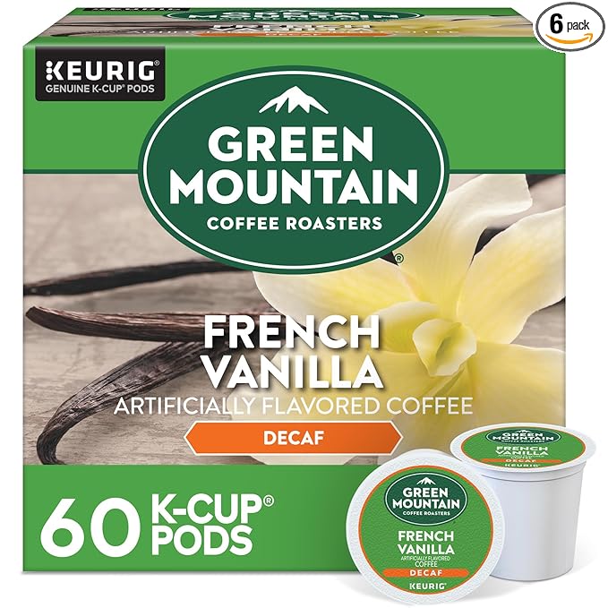 Green Mountain Coffee Roasters French Vanilla Decaf Keurig Single-Serve K-Cup pods, Light Roast Coffee, 60 Count (6 Packs of 10)