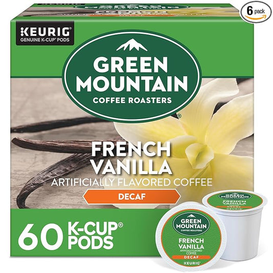Green Mountain Coffee Roasters French Vanilla Decaf Keurig Single-Serve K-Cup pods, Light Roast Coffee, 60 Count (6 Packs of 10)