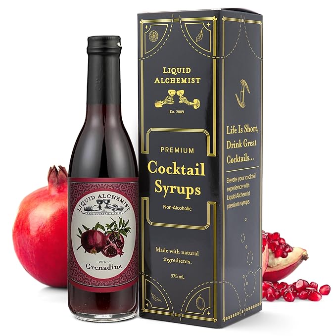 Liquid Alchemist Grenadine Syrup for Cocktails - Real Ingredients Make our Pomegranate Syrup the Perfect Shirley Temple Mix - Our Small Batch Grenadine is Non-GMO, Gluten Free & Vegan (12.7 oz)