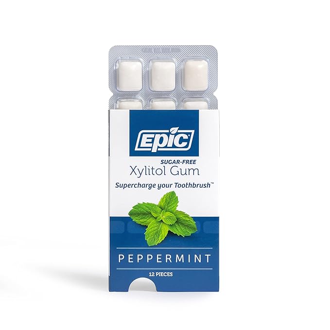 Epic 100% Xylitol Peppermint Chewing Gum - Sugar Free, Aspartame Free Dental Gum - Supports Oral Health & Fresh Breath - 12 Pieces (Pack of 12)
