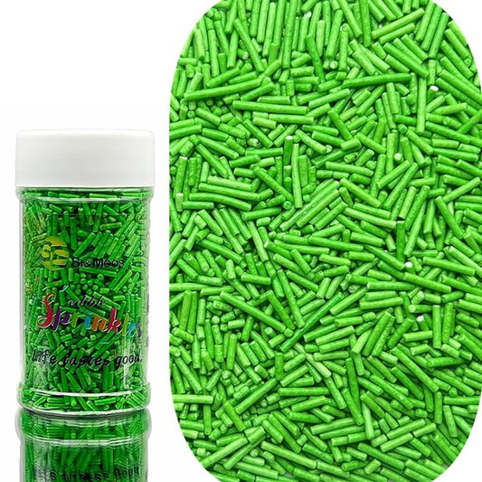 SE Si&Moos Grass Green Jimmies Sprinkles Green Grass Sprinkles for Cake Decorating Edible Crunchy Jimmies for Topping Ice Cream, Cookies, Cakes, Cupcakes, Dessert Decorating 3 OZ