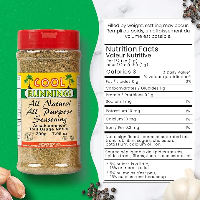 Cool Runnings All Natural All Purpose Seasoning 200g - No Salt, No Sugar, No Artificial Additives, Perfect for Grilled, Roasted, Baked and Steamed Meats, Vegetables, and Seafood