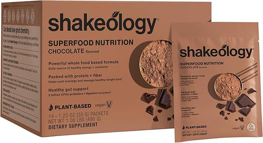 Shakeology 0g Added Sugar Plant-Based Vegan Protein Powder ??Gluten-Free Superfood Shake with Vitamins & Minerals ??Helps Support Healthy Weight Loss & Gut Health, Chocolate, 14 Individual Packets