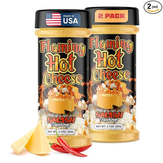Flaming Hot Cheese Popcorn Seasoning Shaker ??2 Pack Spicy Bold Snack Blend with Premium Cheese & Chili Peppers ??Gourmet Sprinkle for Popcorn, Chips, Fries, Veggies, Pasta, Nachos, Party Snacks
