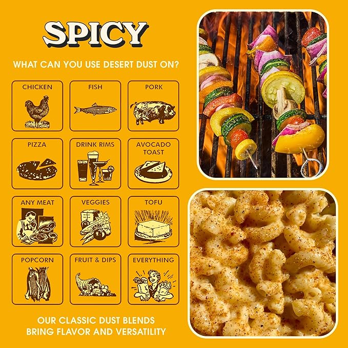 Desert Dust Spicy ??All-Purpose Chiltepin Pepper Seasoning with Organic Date Sugar | Bold Medium-Hot Heat for Steak, Chicken, Seafood, Vegetables & More | Low-Glycemic, Gluten-Free | 5oz