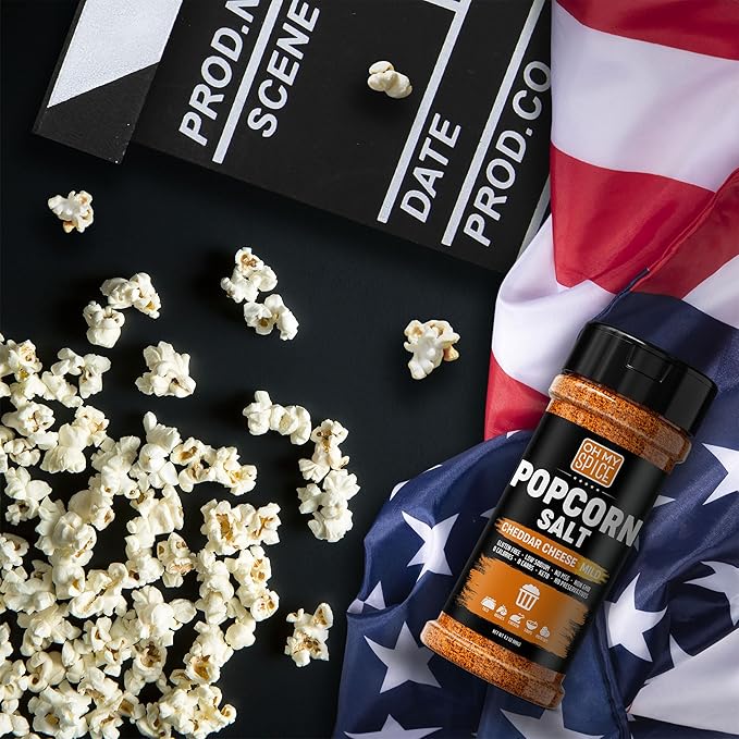 Popcorn Seasoning Cheddar Cheese Powder Mix - Gluten Free & Low Sodium Mild Nacho Cheese Powder Flavor Popcorn Flavoring Seasoning. Movie Theater Pop Corn Toppings. Hot Pop Corn Salt Seasonings. 4.2oz