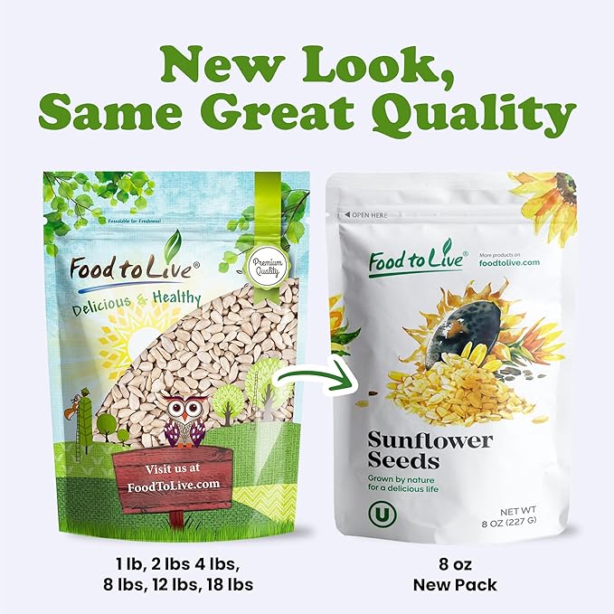 Food to Live Sunflower Seeds, 8 Ounces – Non-GMO Verified, Kernels, No Shell, Kosher, Raw, Vegan, Sirtfood, Bulk