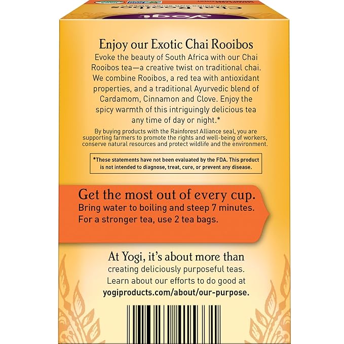 Yogi Tea Chai Rooibos Tea - 16 Tea Bags per Pack (6 Packs) - Spiced Organic Rooibos Tea - Provides Antioxidants - Caffeine-Free - Includes Cardamom, Cinnamon, Ginger & Clove