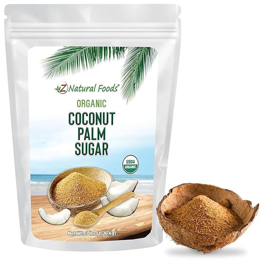 Z Natural Foods Organic Coconut Sugar - Nutrient-Dense, Flavorful & Unrefined Brown Coconut Sugar - Perfect for Tea, Coffee, Oatmeal, Deserts & Baking, Non-GMO, Vegan, Gluten-Free, 3 lbs