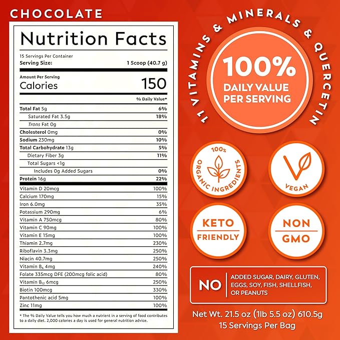 Veeg All in One Protein Smoothie Powder ??Plant Based Protein, Vegan Collagen, MCT Oil Organic, Multivitamin, Greens Superfood Powder, Meal Replacement, Probiotics, Sugar Free,15 Servings (Chocolate)