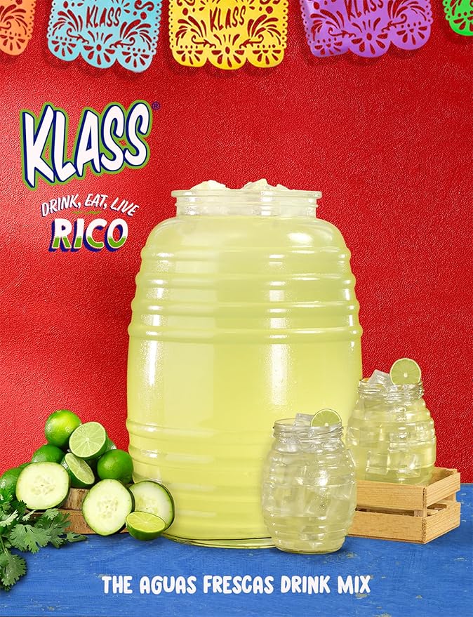 Klass Aguas Frescas | Drink Mix Cucumber Limeade | Flavors From Natural Sources, No Artificial Flavors, With Vitamin C (Makes 7 to 9 Quarts) 14.1 Oz Family Pack (4-Pack)