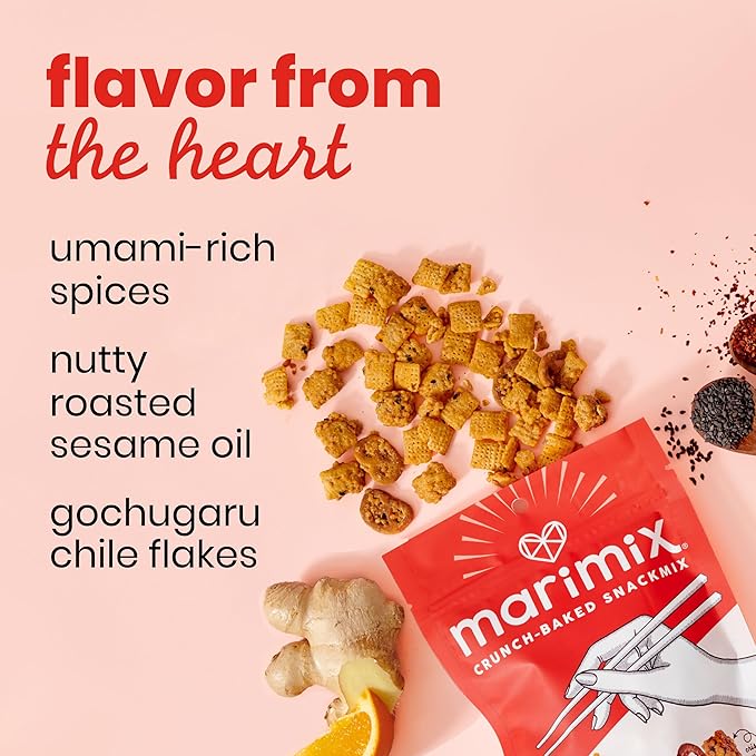 Marimix Snack Mix | Sweet Chili Sesame 3 Pack | Crunch Baked Sweet & Salty Savory Plant Based Naturally Gluten Free Whole Grain Fiber Charcuterie Pretzel Trail Party Mix | No Artificial Ingredients