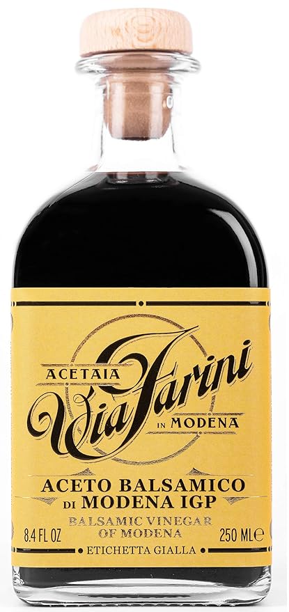 Via Farini Yellow Label Aceto Balsamico Di Modena IGP Aged Artisan Italian Balsamic Wine Vinegar 8.45 Fl Oz
