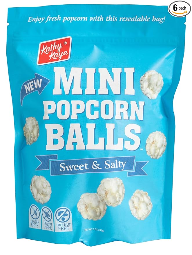 Kathy Kaye Mini Popcorn Balls | Sweet & Salty Bite-Sized Snacks | Light, Crisp & Delicious | 6-Pack of 5 oz. Bags | Perfect for Parties, Lunches, Concessions & Goody Bags | Classic Flavor, Mini Size Fun!