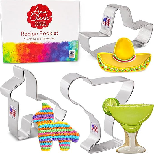 Cinco de Mayo Cookie Cutters 3-Pc Set Made in USA by Ann Clark, Pinata, Sombrero, Margarita Glass