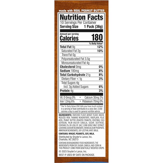 Lance Sandwich Crackers, Malt with Peanut Butter, 10 Individually Wrapped Packs, 6 Sandwiches Each