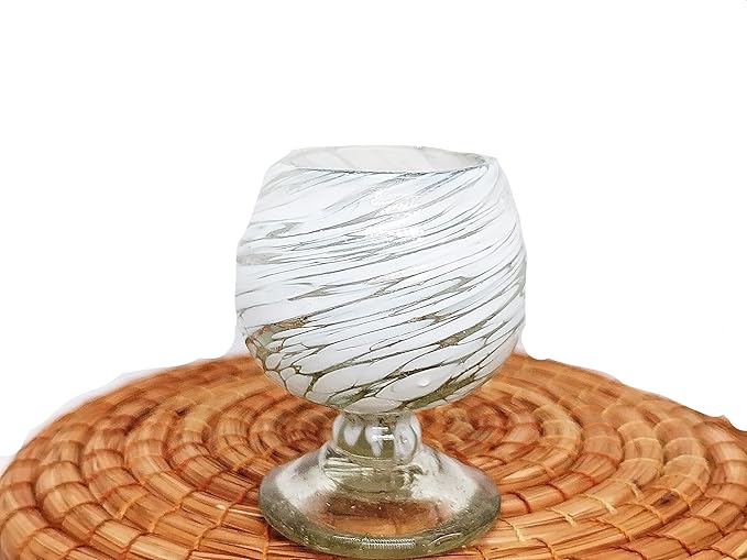 Authentic Mexican Tequila Hand Blown Shot Glasses - Set of 4-2 oz - Mini Glass Snifters - Heavy Base - Cognac (White Swirl)