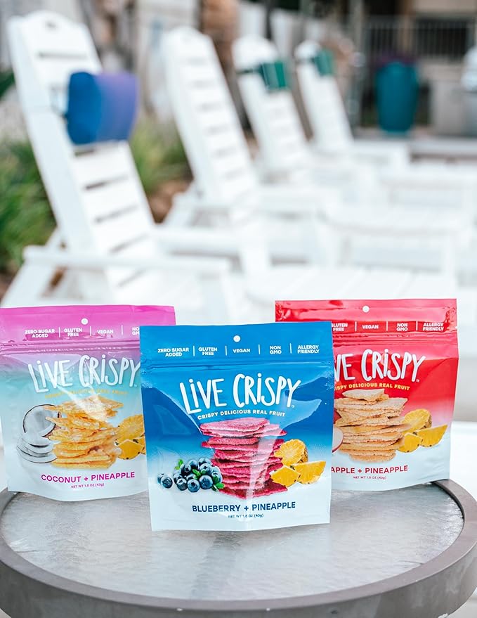 Live Crispy Fruit Chips - Pineapple-Powered Snack Packed with 100% Natural Fruit - Antioxidant-Rich, Vitamin-Packed (Coconut/Pineapple) 4 Pack