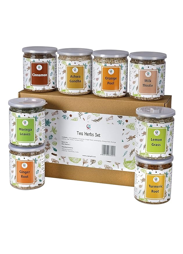 Loose Leaf Herbal Tea Set ??8 Premium Herbs - Up to 450 Cups - Ginger, Turmeric, Lemongrass, Moringa, Cinnamon, Orange Peel, Milk Thistle, Ashwagandha | Wellness Gift by Yogi's Gift®