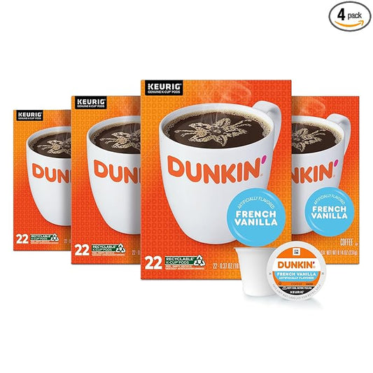 Dunkin' French Vanilla Flavored Coffee, 88 Keurig K-Cup Pods