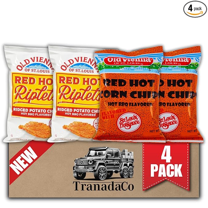 Old Vienna of St. Louis Red Hot Riplets & Corn Chips Snack Pack, 4-Bag Bundle (by TranadaCo)