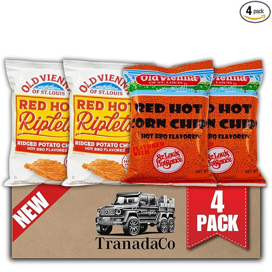 Old Vienna of St. Louis Red Hot Riplets & Corn Chips Snack Pack, 4-Bag Bundle (by TranadaCo)