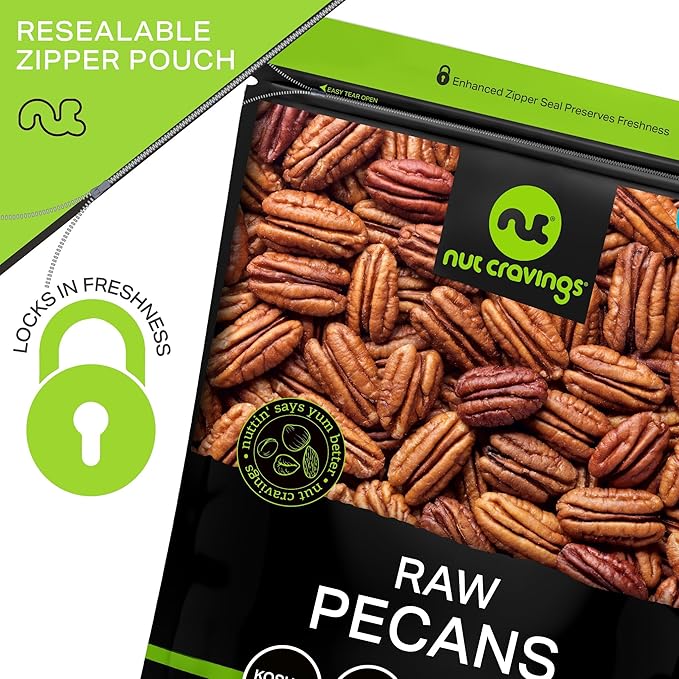 NUT CRAVINGS - Raw Pecans Halves & Pieces, Unsalted, Shelled, (32oz - 2 LB) Bulk Nuts Packed Fresh in Resealable Bag - Kosher Healthy Snack, Food Assortments Ideal for Trail Mixed Nuts