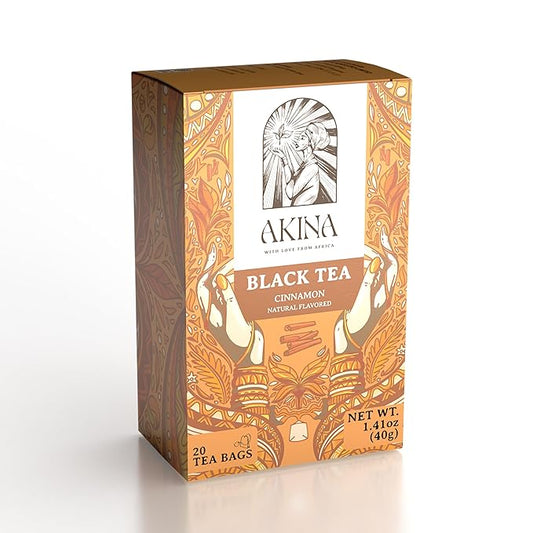 Akina Single-Origin Cinnamon Tea Bags | 100% Naturally Flavored Black Tea, Kenyan Origin, Gourmet, Hot Cinnamon (20 Envelope Tea Bags, 40g)