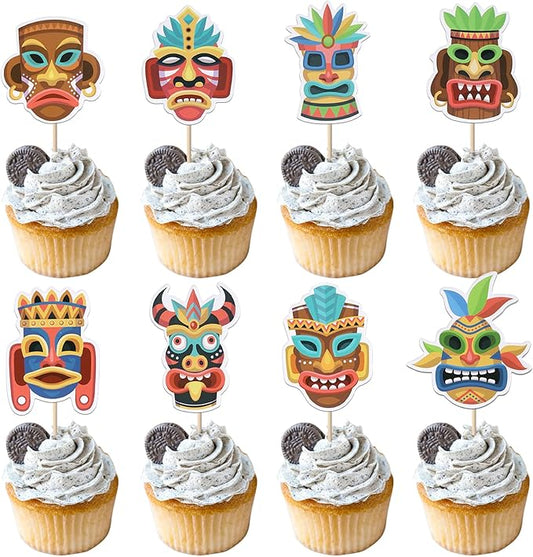 40 Pack Tiki Tribal Masks Cupcake Toppers Hawaiian Tropical Tiki Totem Cupcake Picks Summer Hawaiian Aloha Tropical Birthday Cupcake Decorations Party Supplies