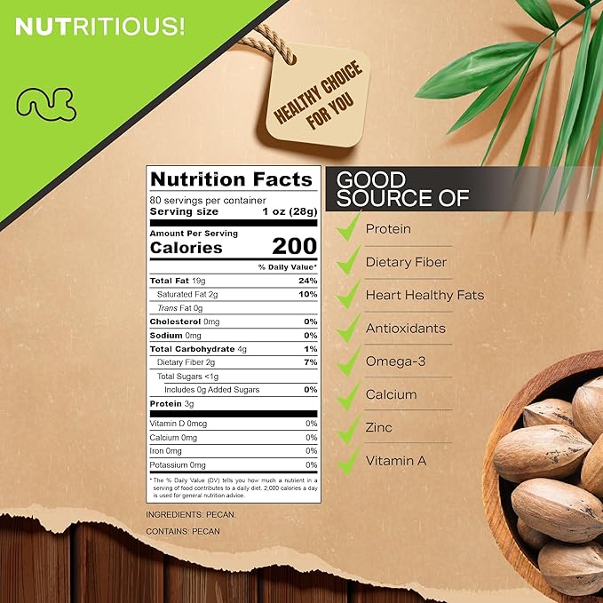 NUT CRAVINGS - Raw Hard Shell Pecans, (80oz - 5 LB) Bulk Nuts Packed Fresh in Resealable Bag - Healthy Protein Food Snack, Food Assortments Ideal for Trail Mixed Nuts
