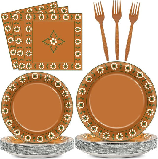 96Pcs Platos De Barro Mexicanos Paper Plates and Napkins Cielito Lindo Party Decoration Terracotta Clay Pottery Themed Tableware Set for 24 Guests Mexican Fiesta Wedding Birthday Favors Supplies