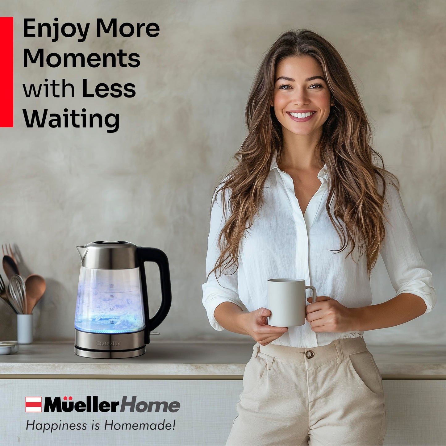 MUELLER HOME Rapid Boil Electric Tea Kettle 1.8L, BPA-Free Hot Water Boiler