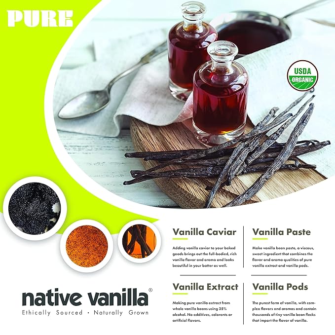 50 Organic Madagascar Vanilla Beans - Whole Grade A Premium Bourbon Pods - For Making Extract & Baking - For Cooking, Desserts & More - 100% Vegan & Kosher - Non-GMO & Gluten-Free - Native Vanilla