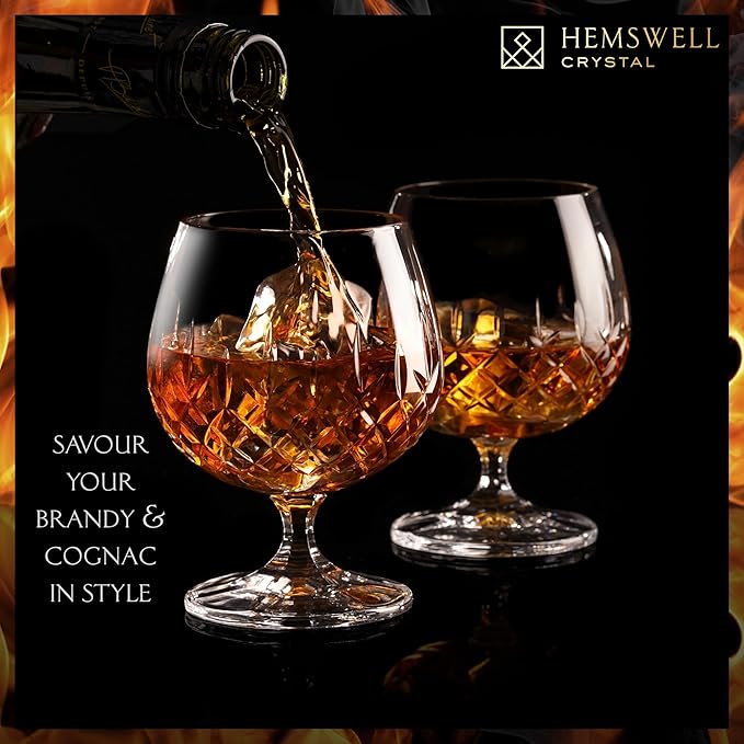 Brandy Snifter Glasses Set of 2 - Small Cut Glass Goblets for Scotch or Whiskey - Cognac Glasses - European Crystal 8.5oz